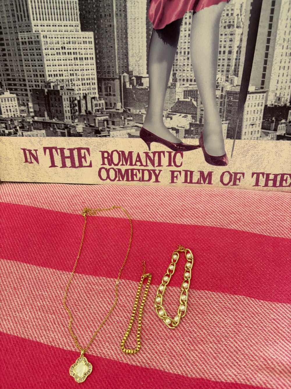 Gold Tone Necklace NWOT Trio with Clover Pendant